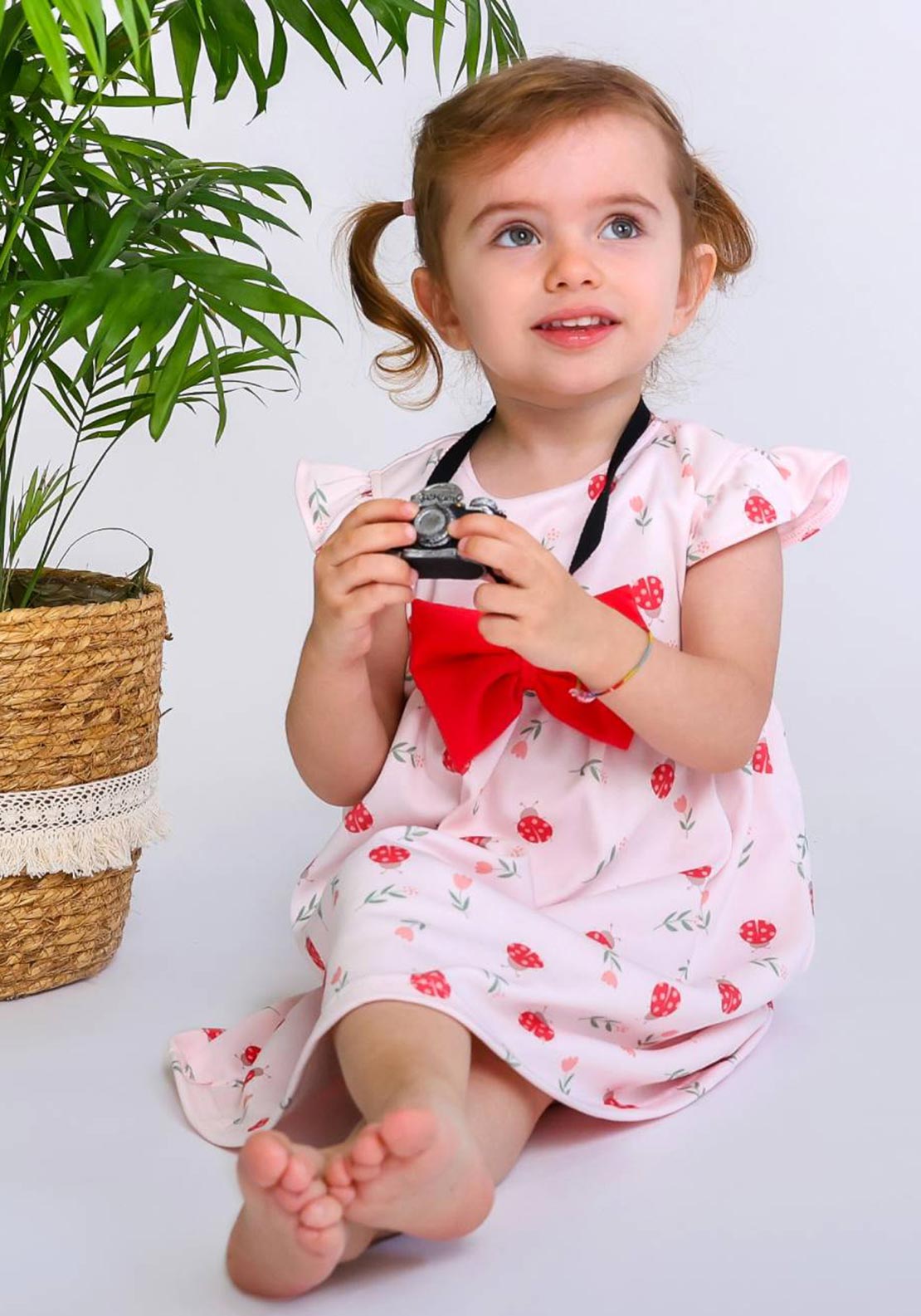 FS Baby Girl Ladybug Cap Sleeve Dress, Pink