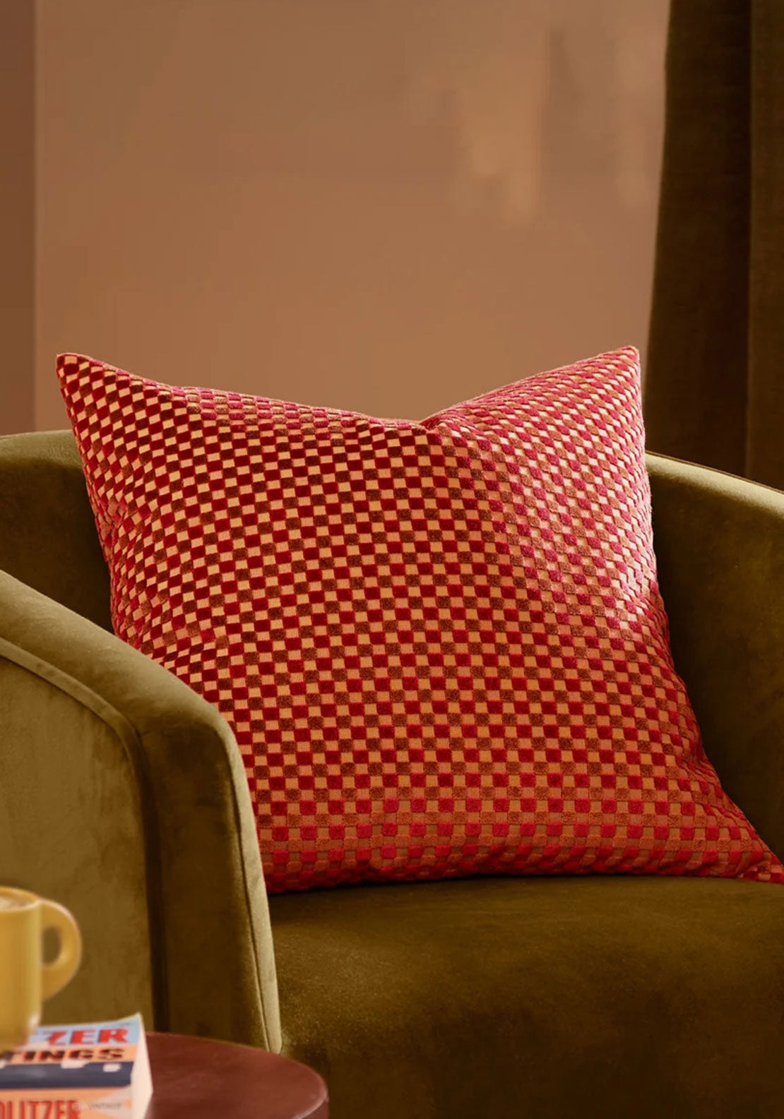 CHECK RED 45 X 45 FEATHER CUSHION