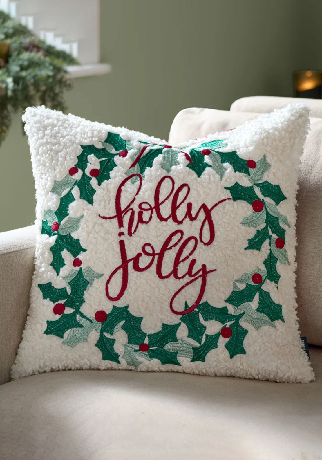 HOLLY WREATH 45 X 45 FEATHER CUSHION MULTI