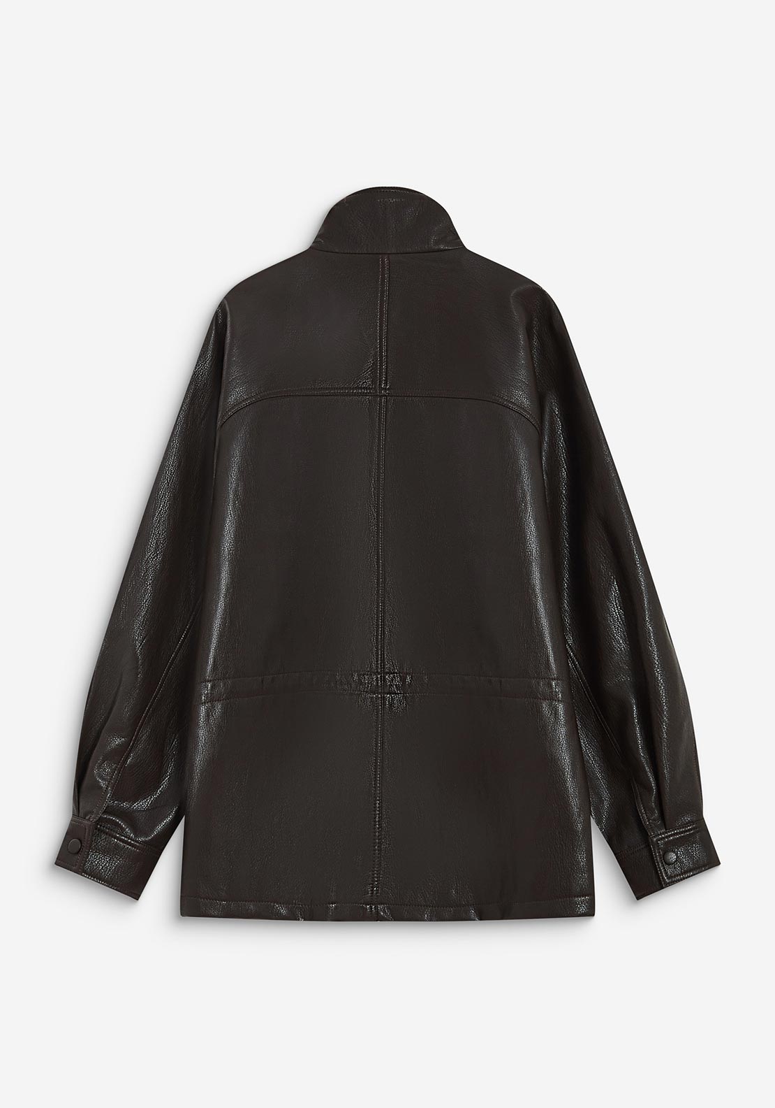 Grace & Mila Funnel Neck Faux Leather Jacket, Chocolate Brown
