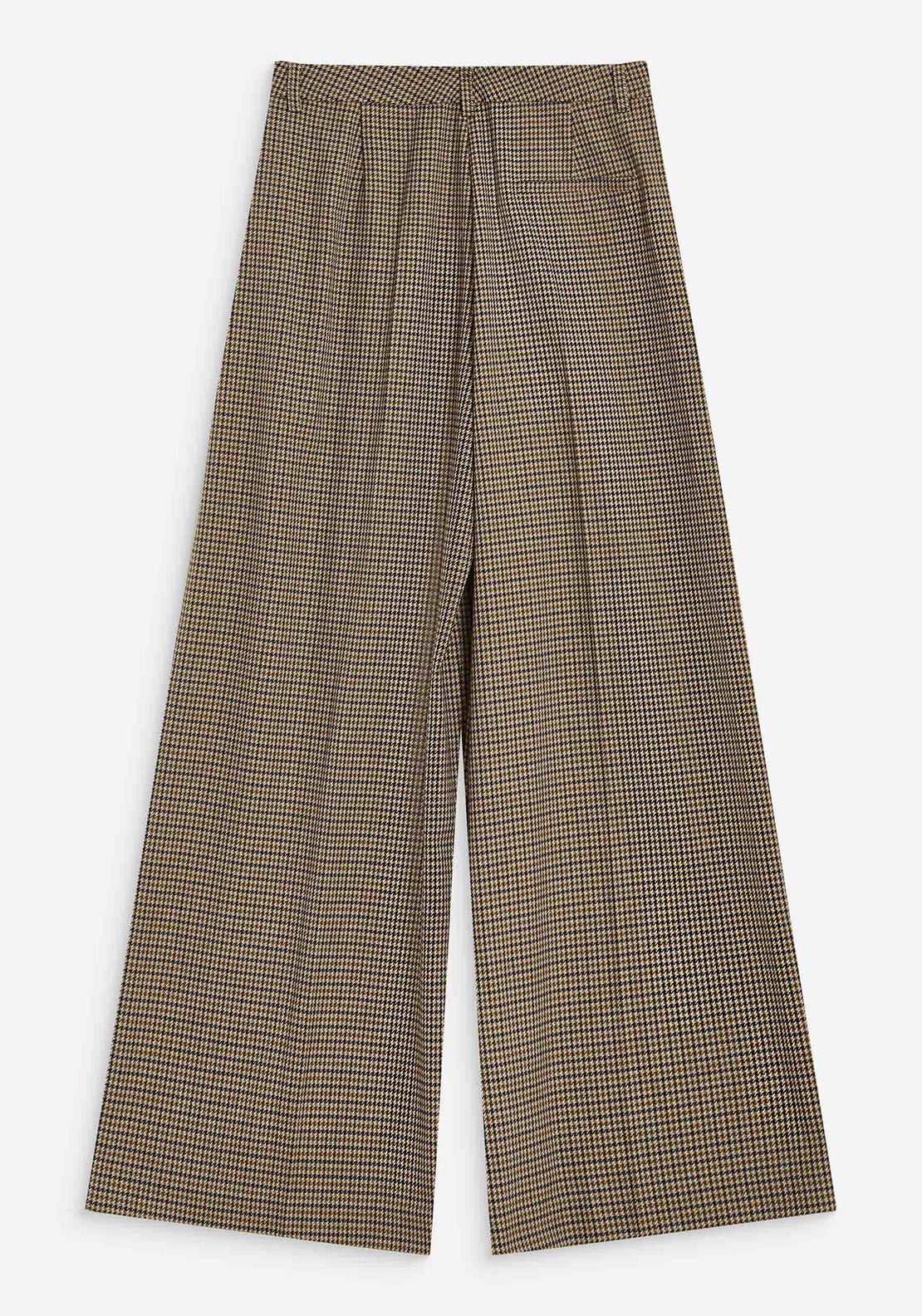 Grace & Mila Checked Wide Leg Trousers, Beige Multi