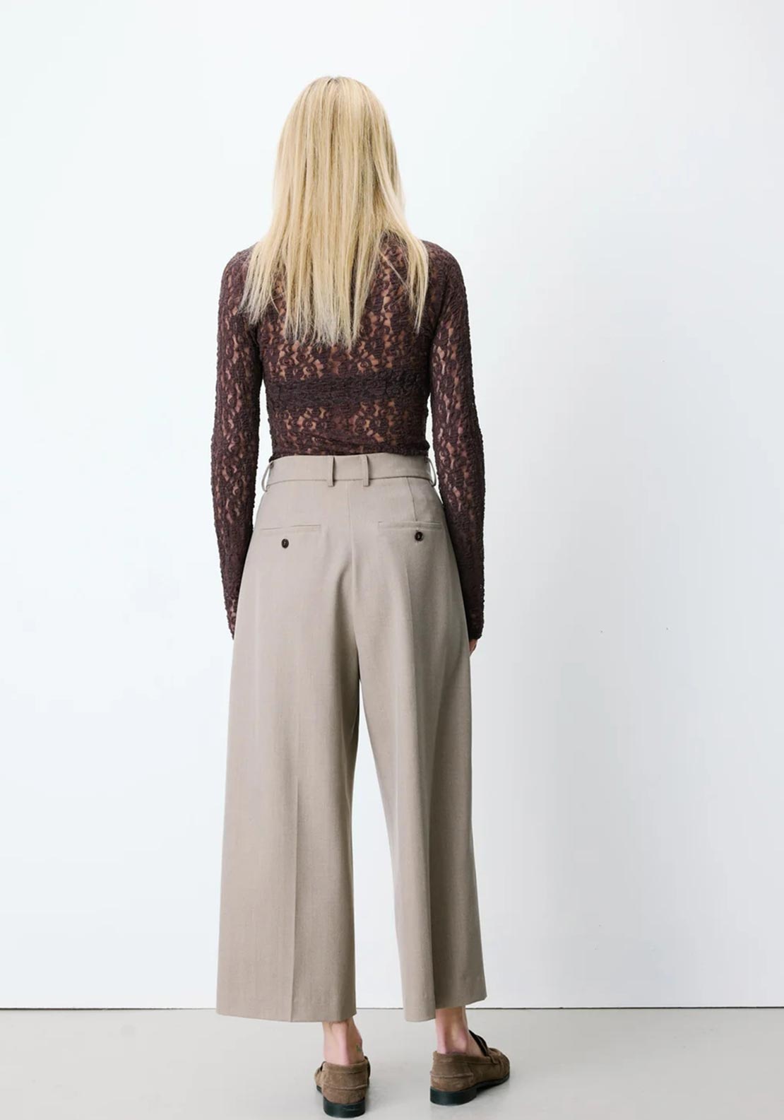 Grace & Milka Atlantis Tailored Wide Leg Trousers, Beige
