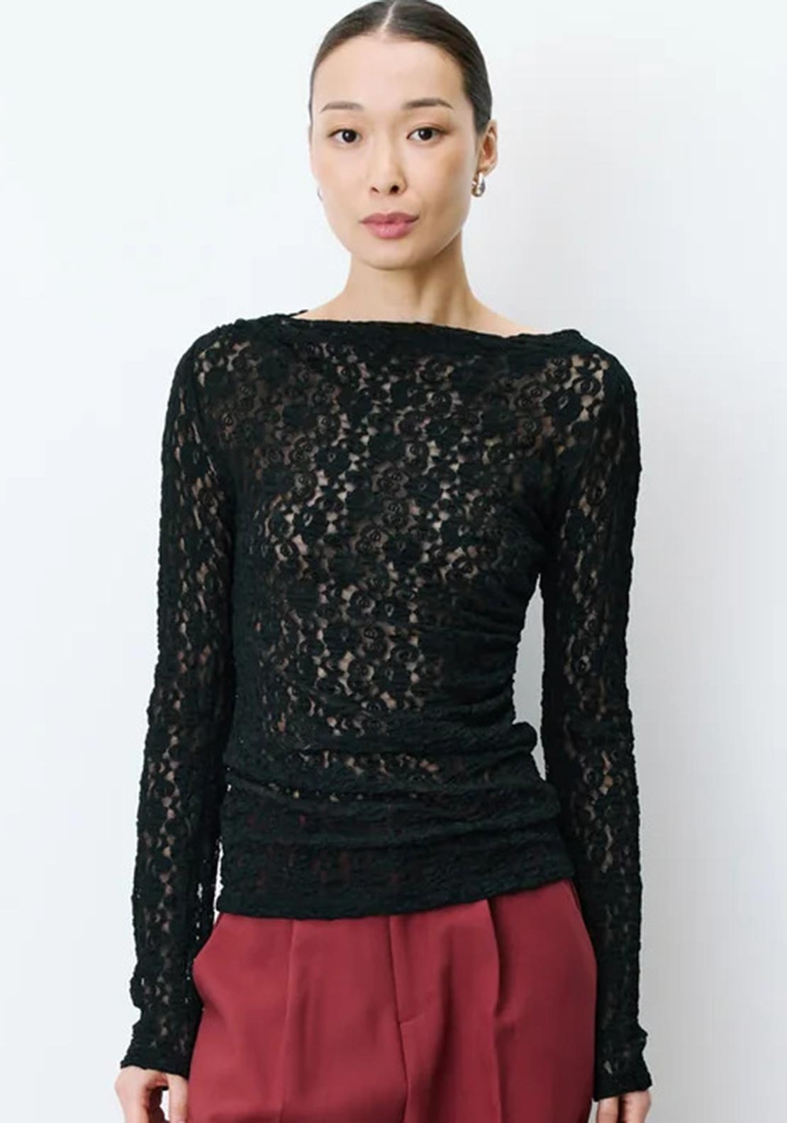 Grace & Mila Avoine Long Sleeve Lace Top, Black