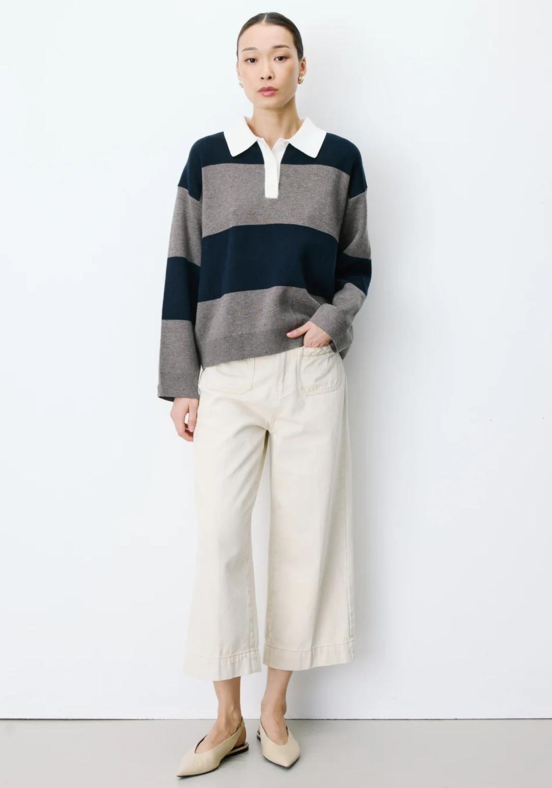 Grace & Mila Astre Knitted Polo Shirt, Navy