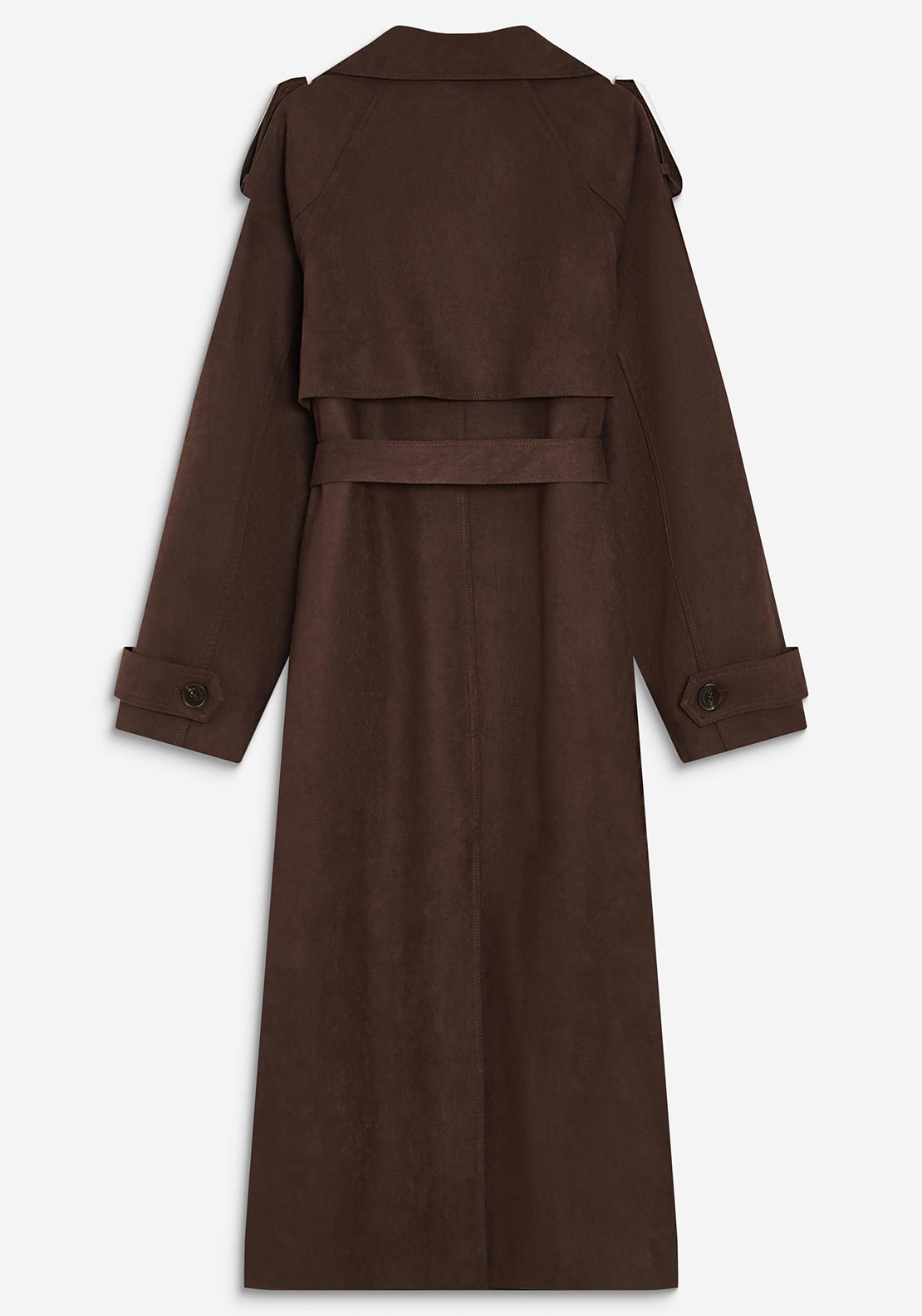 Grace & Mila Faux Suede Longline Trench Coat, Brown