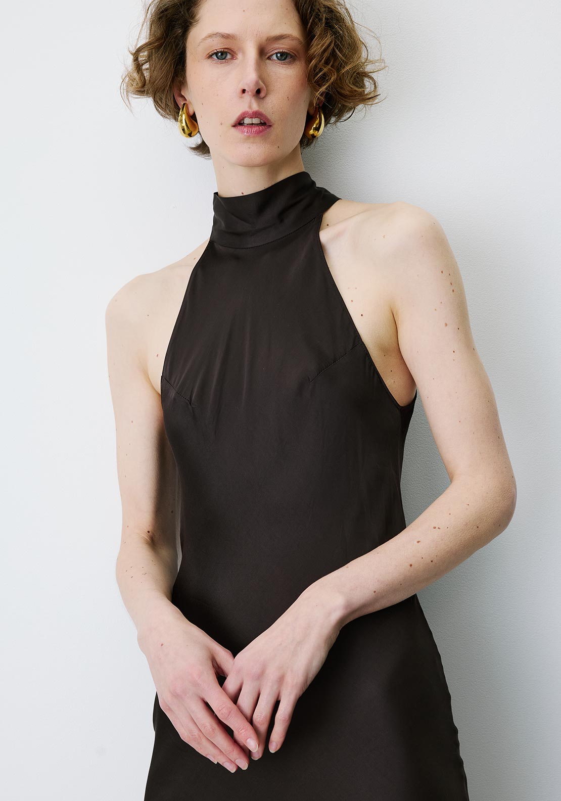Grace & Mila Bella Halter Neck Midi Dress, Brown