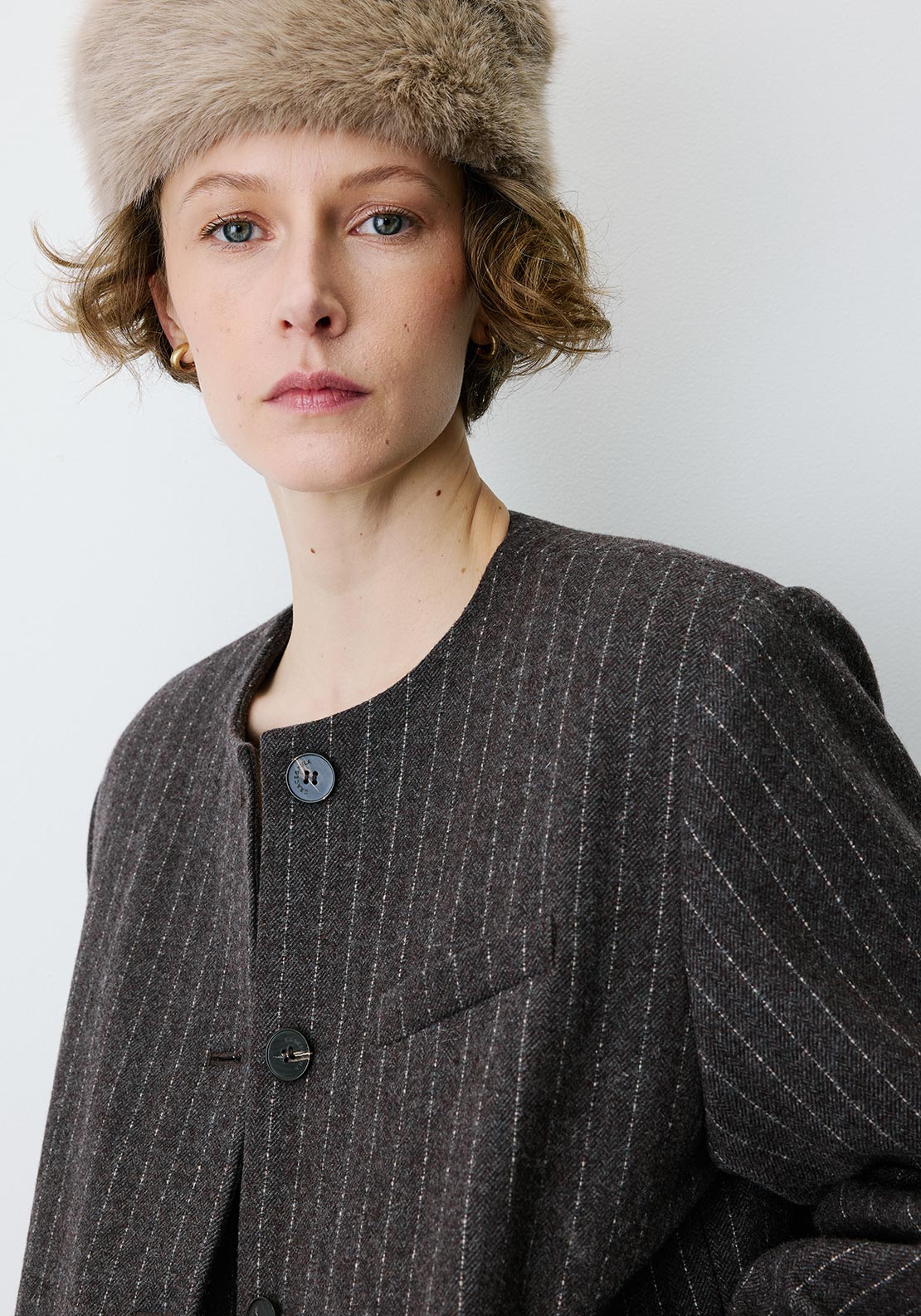 Grace & Mila Bruna Pinstripe Jacket, Brown