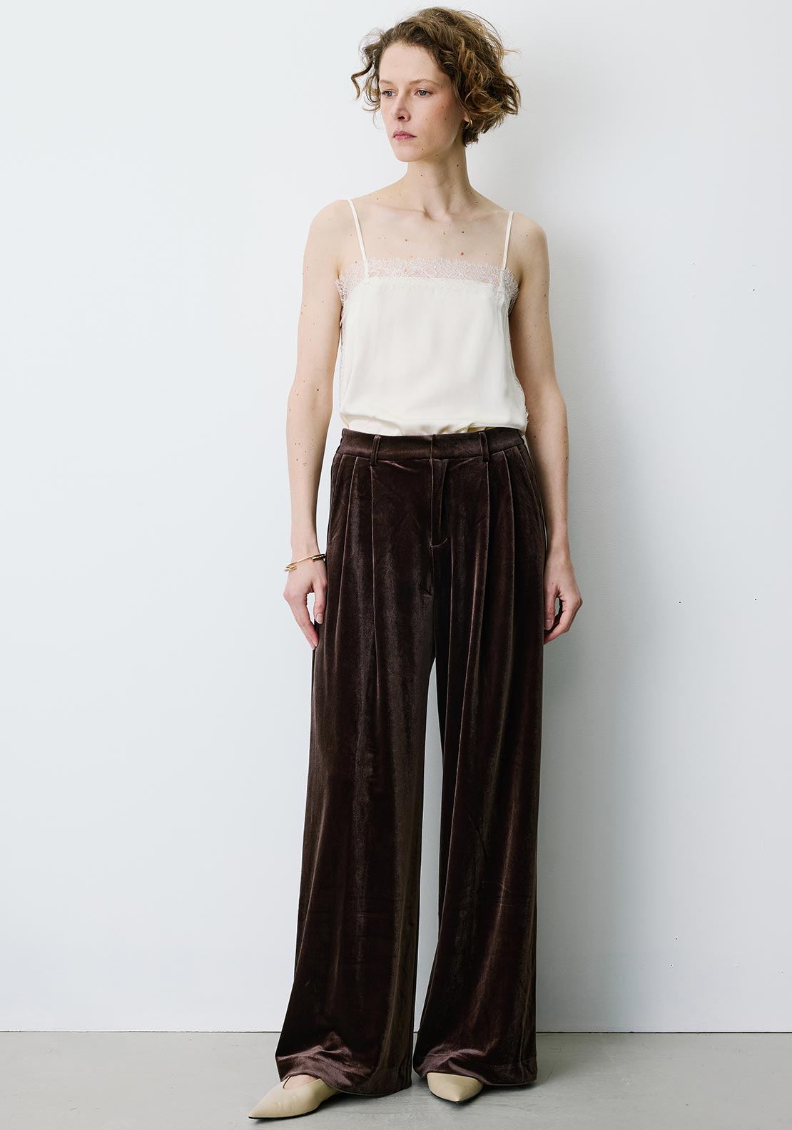 Grace & Mila Benson Suede Wide Leg Trousers, Brown