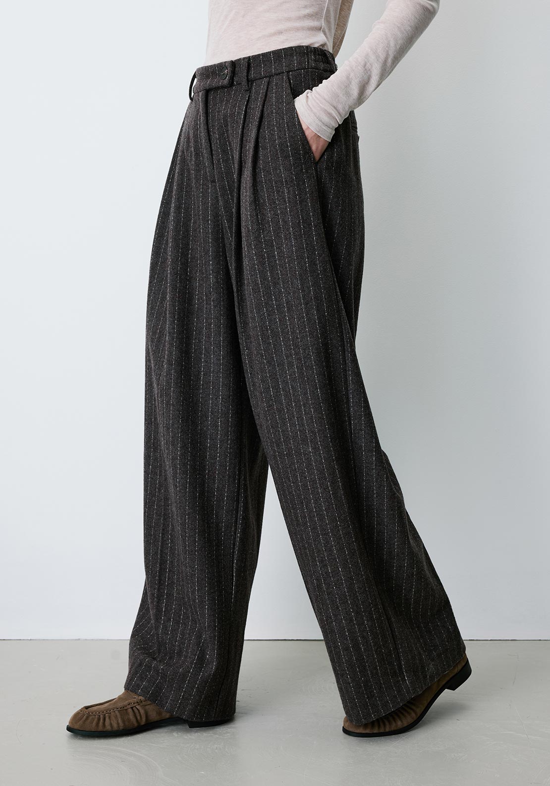 Grace & Mila Baldwin Pinstripe Wide Leg Trousers, Brown