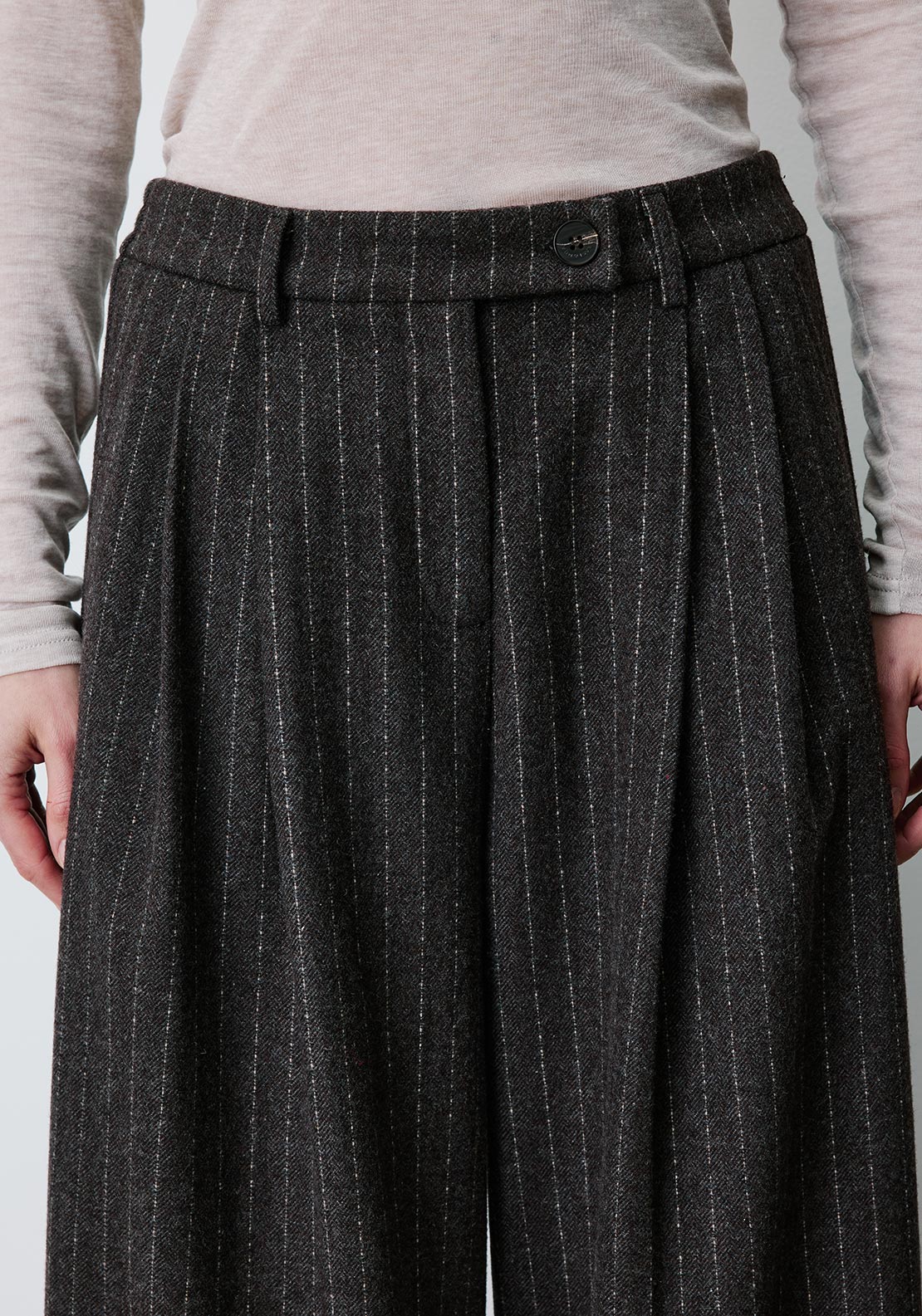 Grace & Mila Baldwin Pinstripe Wide Leg Trousers, Brown