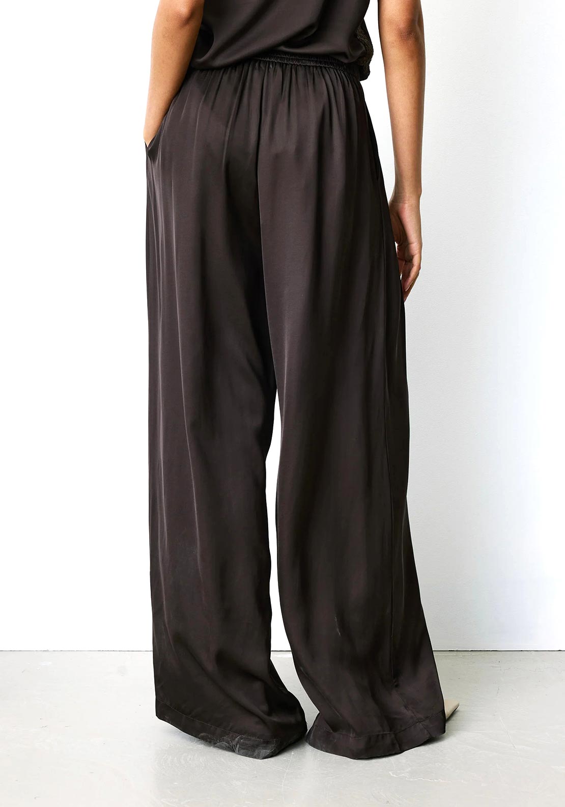 Grace & Mila Barnabe Satin Wide Leg Trousers, Chocolate Brown