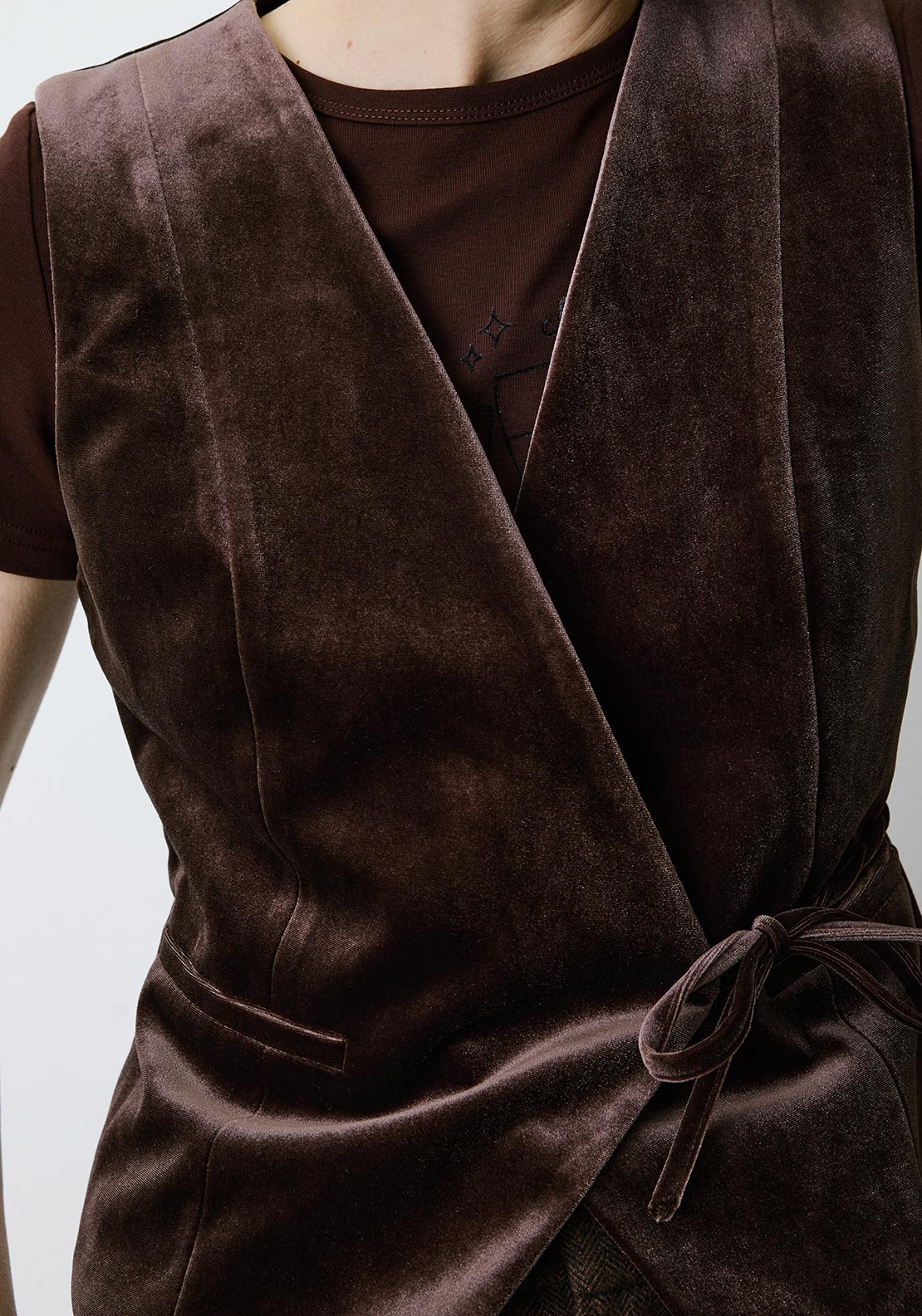 Grace & Mila Benny Suede Sleeveless with Belt Detail Waistcoat, Brown