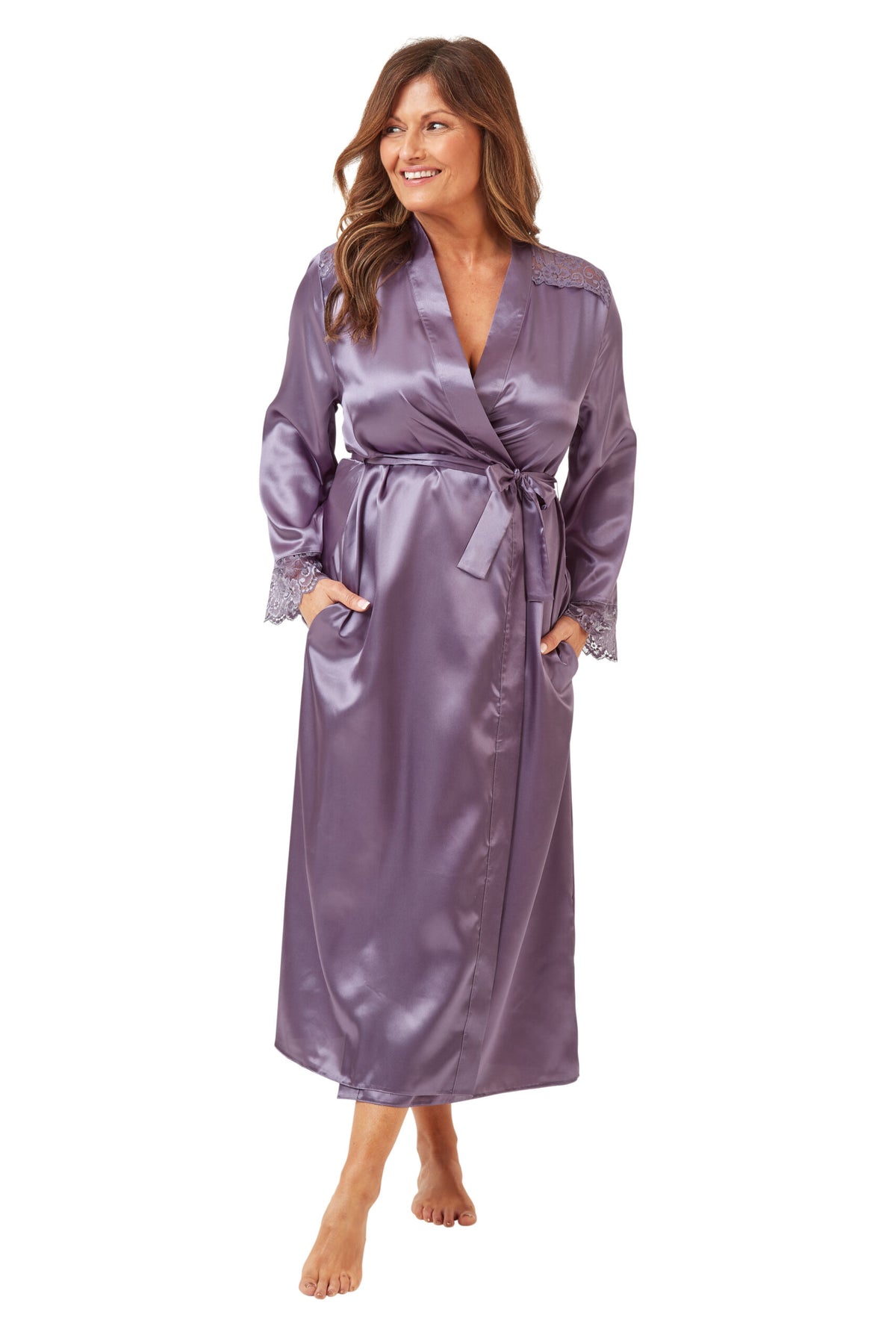 Marlon Long Sleeve Satin Lace Wrap, Faded Plum