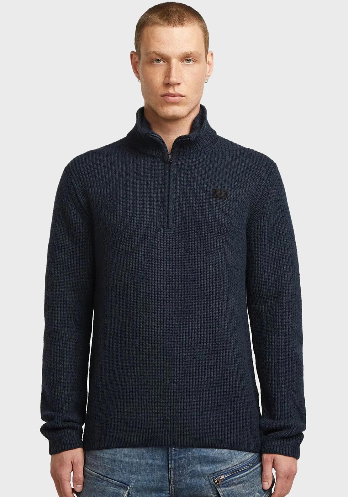 G-Star Raw Double Collar Half Zip Knit Jumper, Navy