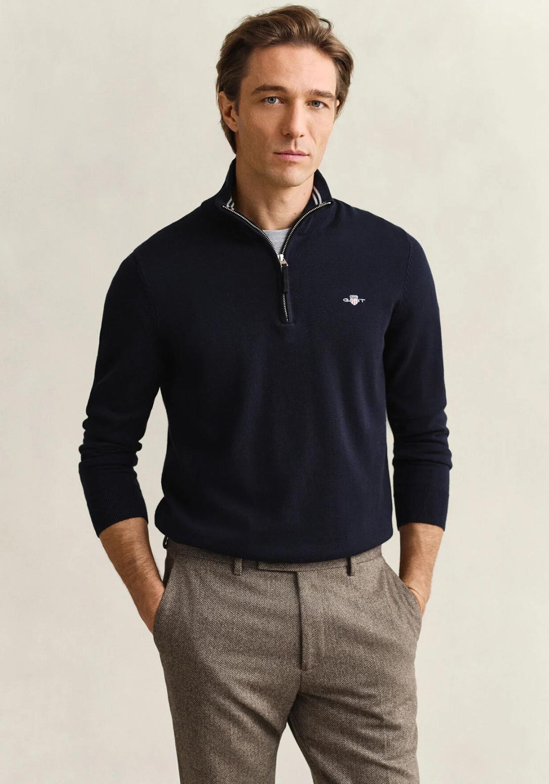 Gant Classic Cotton Half Zip Sweater, Navy