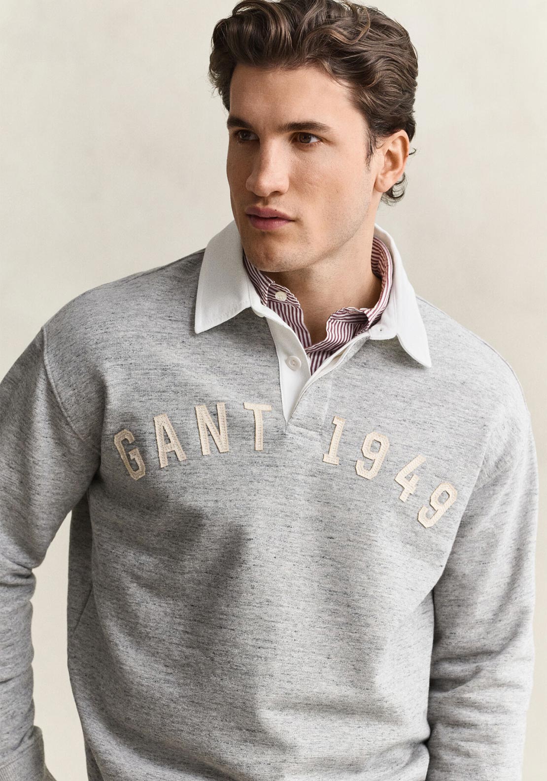 Gant Heather Rugby Shirt, Grey Melange