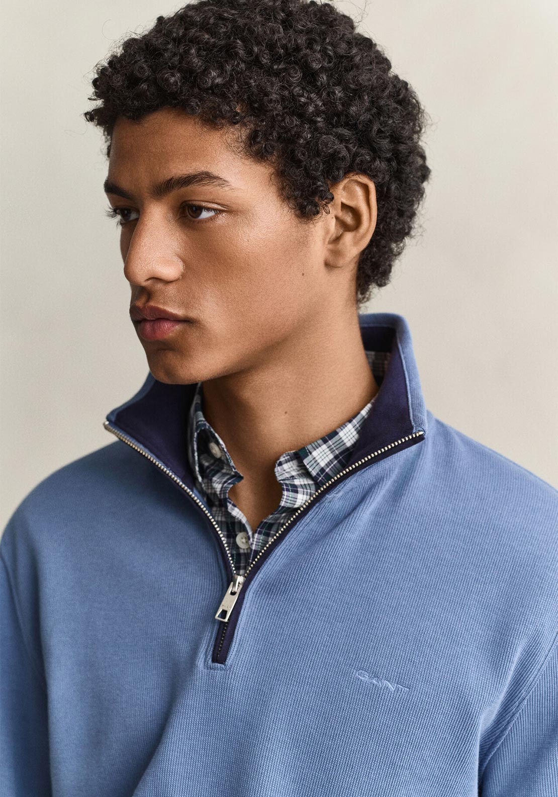 Gant Sacker Rib Half Zip Sweatshirt, Blue Horizon