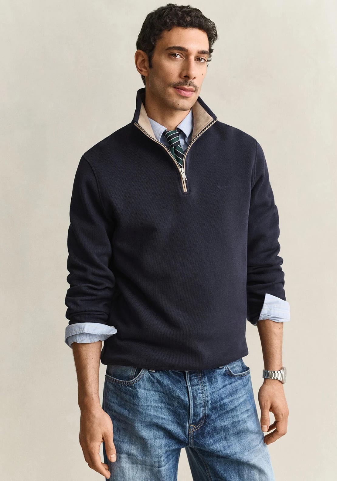 Gant Sacker Rib Half Zip Sweatshirt, Navy