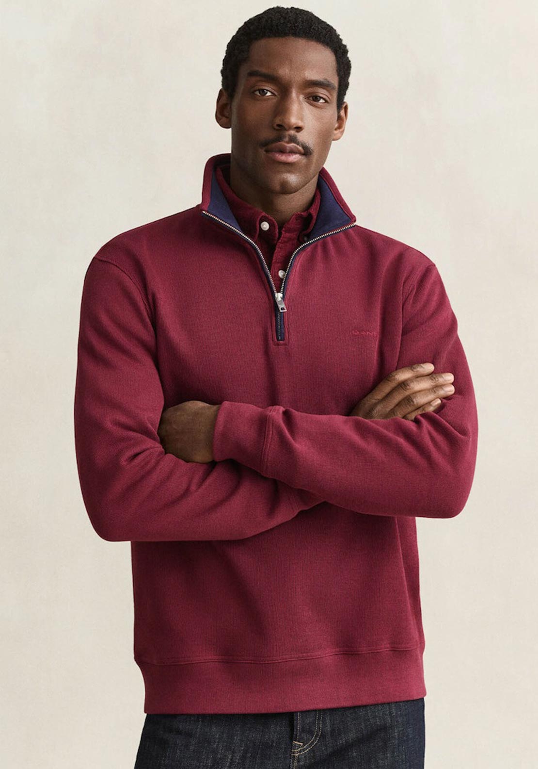 Gant Sacker Rib Half Zip Sweatshirt, Deep Grape Wine