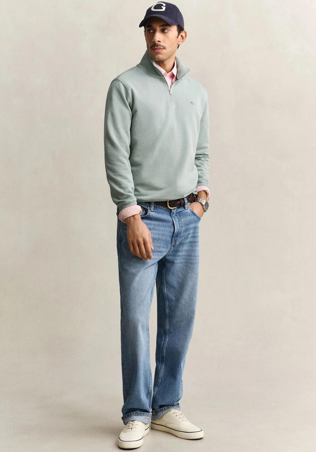 Gant Sheild Half Zip Sweatshirt, Duck Egg Blue
