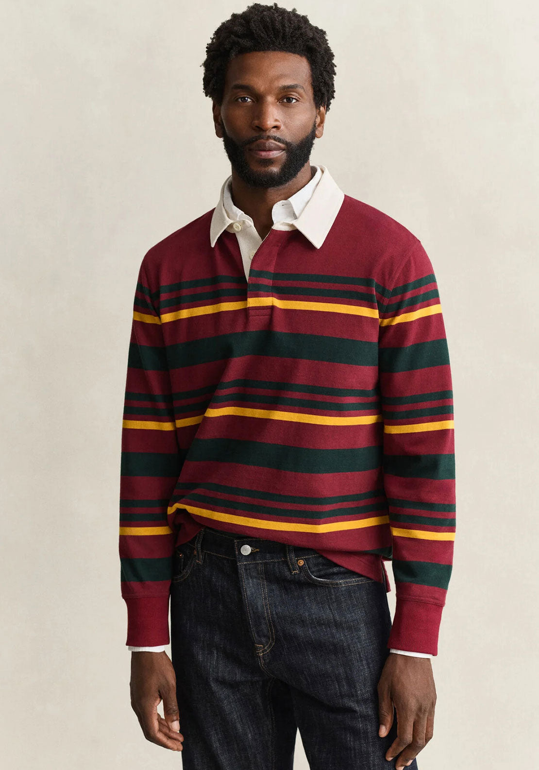 Gant Striped Heavy Rugger Rugby Shirt, Plumped Red Multi