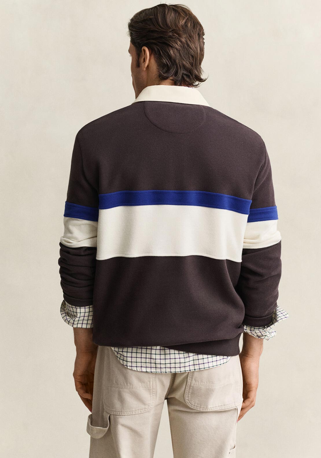 Gant Striped Heavy Rugger Rugby Shirt, Wood Brown Multi
