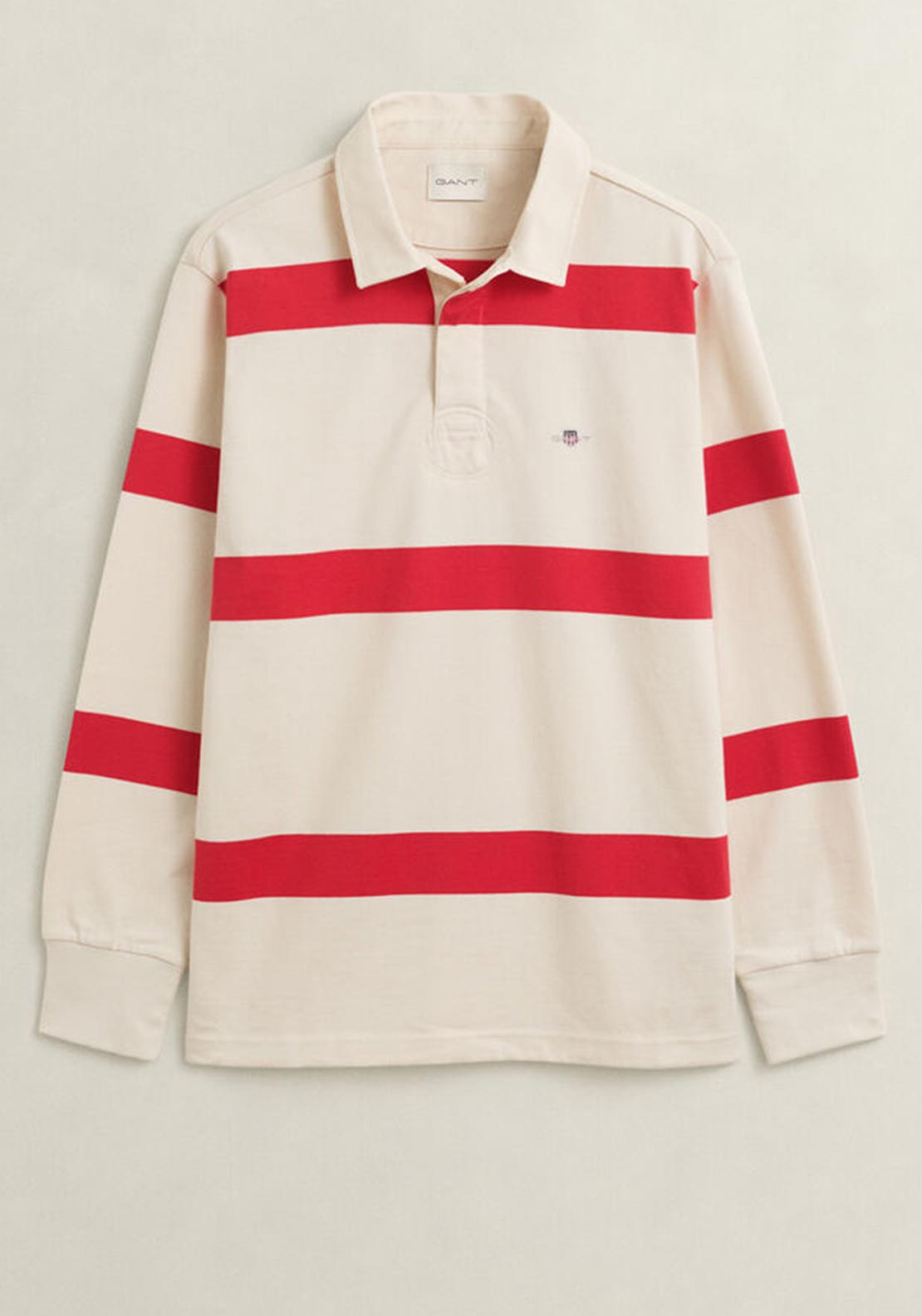 Gant Striped Heavy Rugger Rugby Shirt, Cream & Red