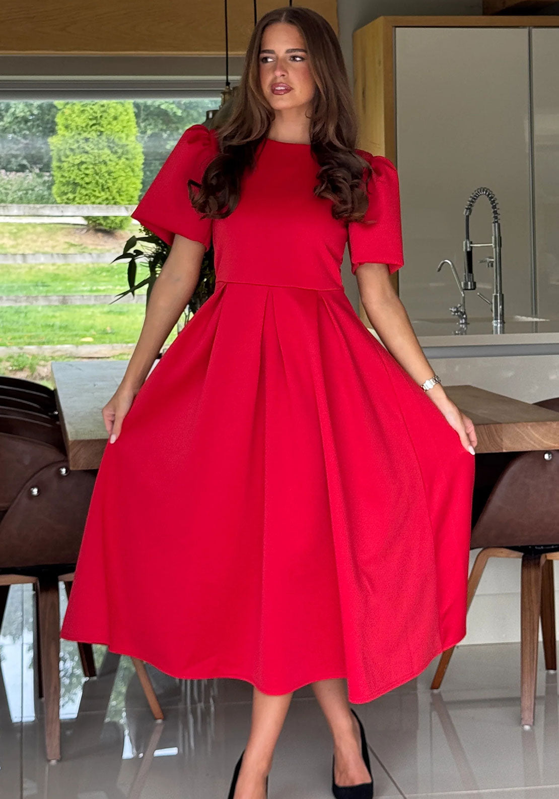 Girl in Mind Elowin Skater Midi Dress, Red Girl in Mind Elowin Skater Midi Dress, Red