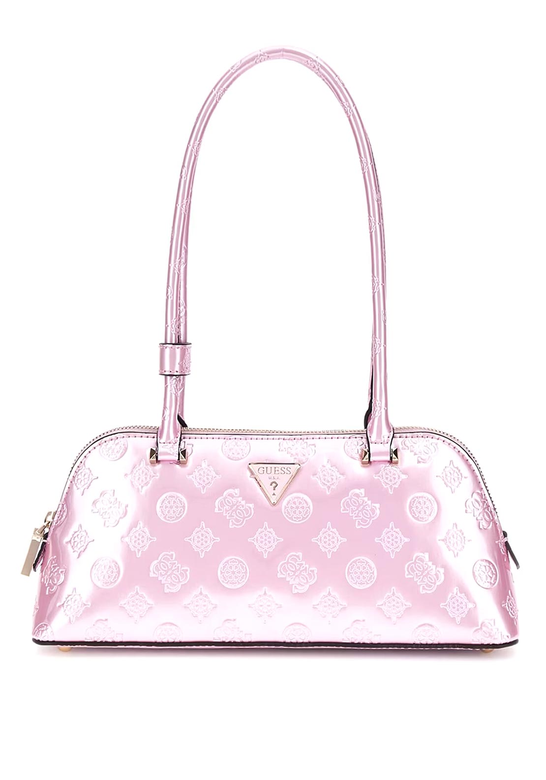 Guess Arnela 4G Metallic Peony Logo Shoulder Bag, Pink - McElhinneys