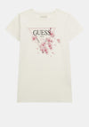 Guess Older Girl Triangle Floral Logo Short Sleeve Tee, White