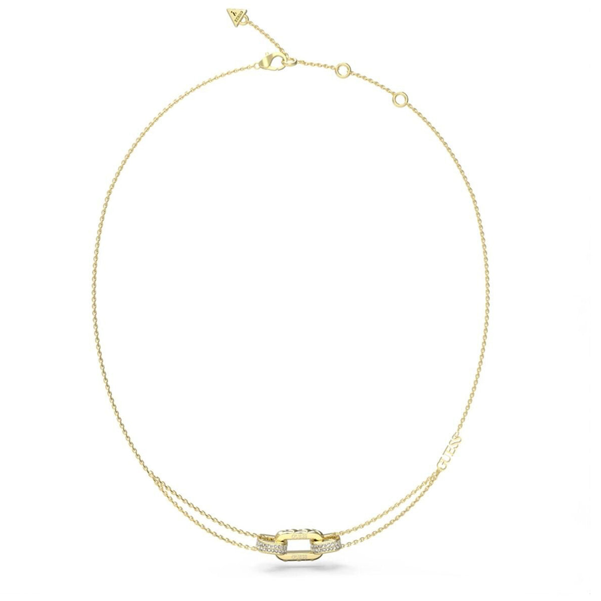 Guess Stylish Double Chain Crystal Link Necklace, Gold