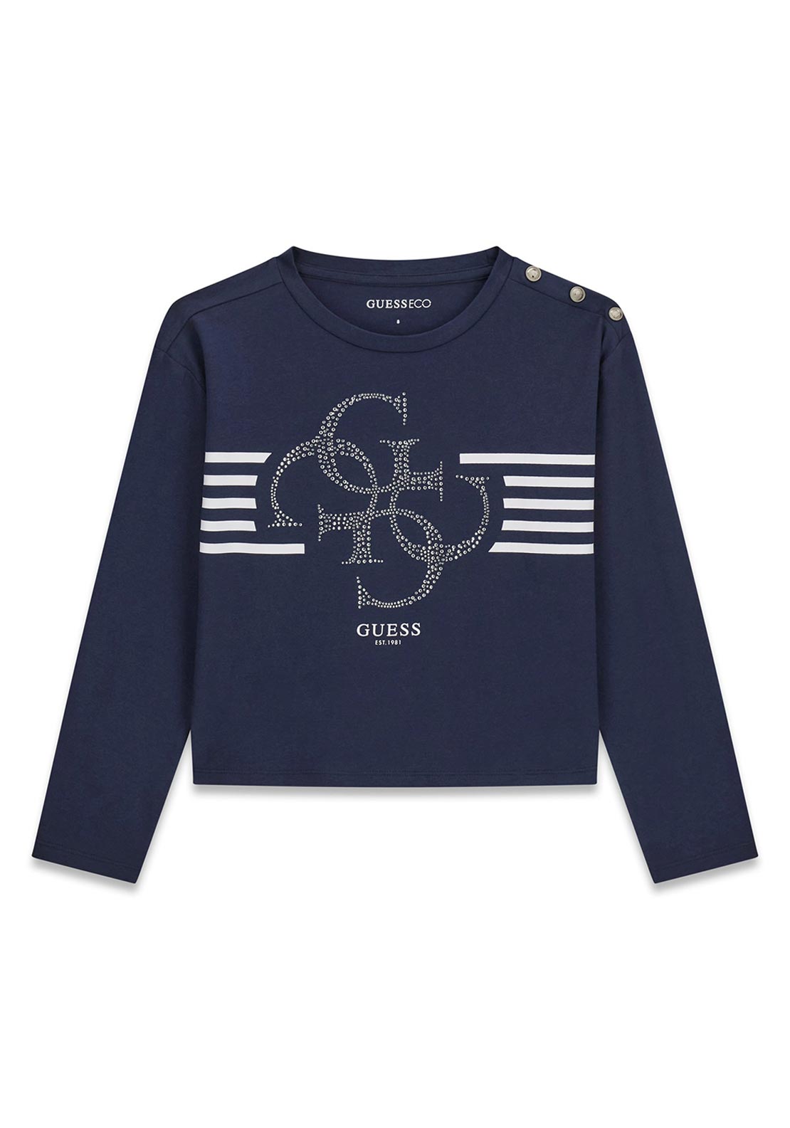 Guess Older Girl Logo Long Sleeve Top, Navy
