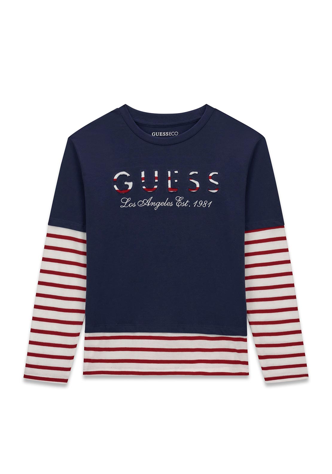 Guess Older Girl Boxy Long Sleeve Top, Navy