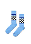 Happy Socks Checked Stripe Socks, Light Blue UK 7.5-11.5