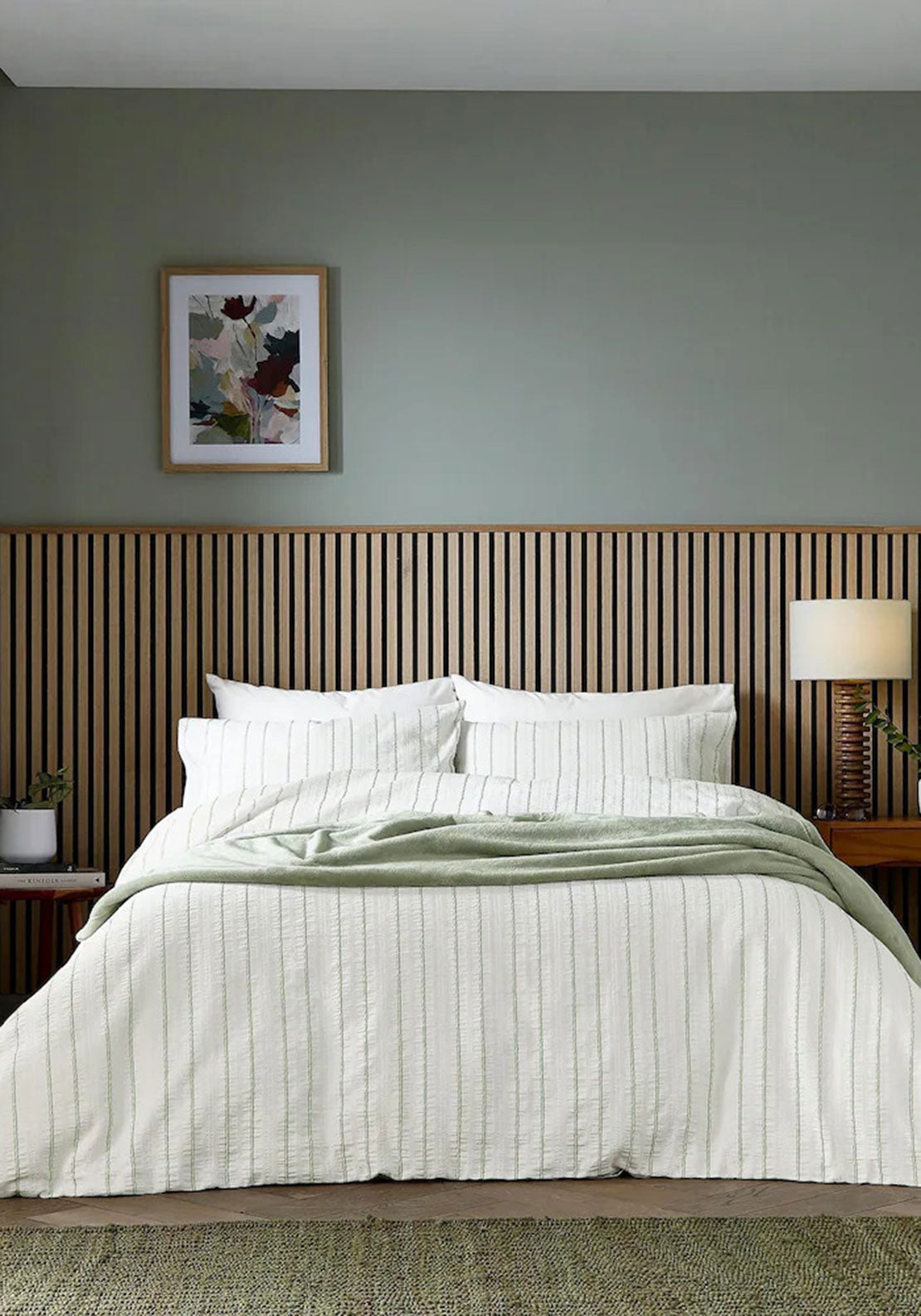 Helena Springfield Calico & Chalk Waffle Stripe Duvet Cover, Green