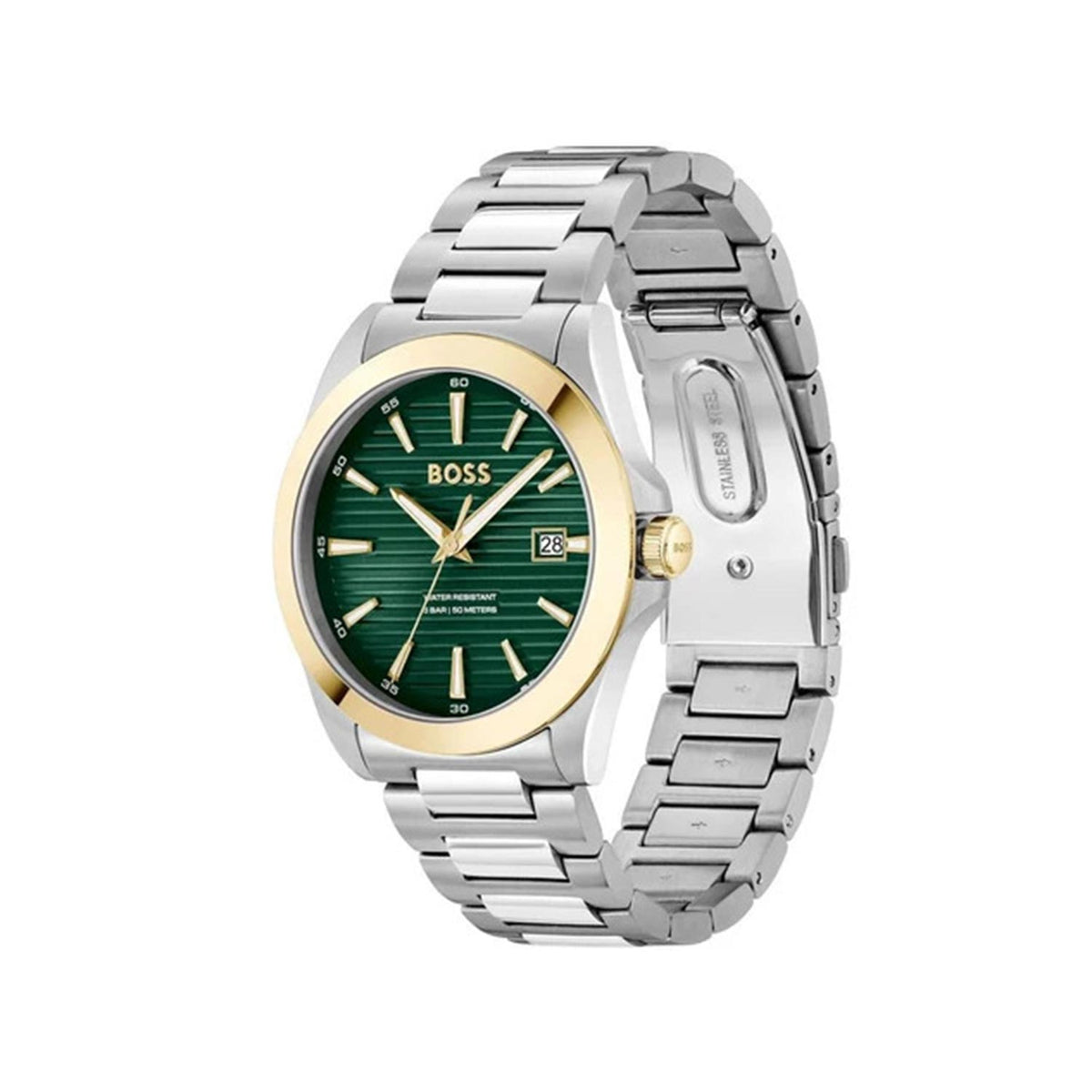 Hugo Boss Men’s Strike Green Dial Watch, Silver & Gold