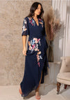 Hope & Ivy Gisela Embroidered Flutter Sleeve Maxi Wrap Dress, Navy