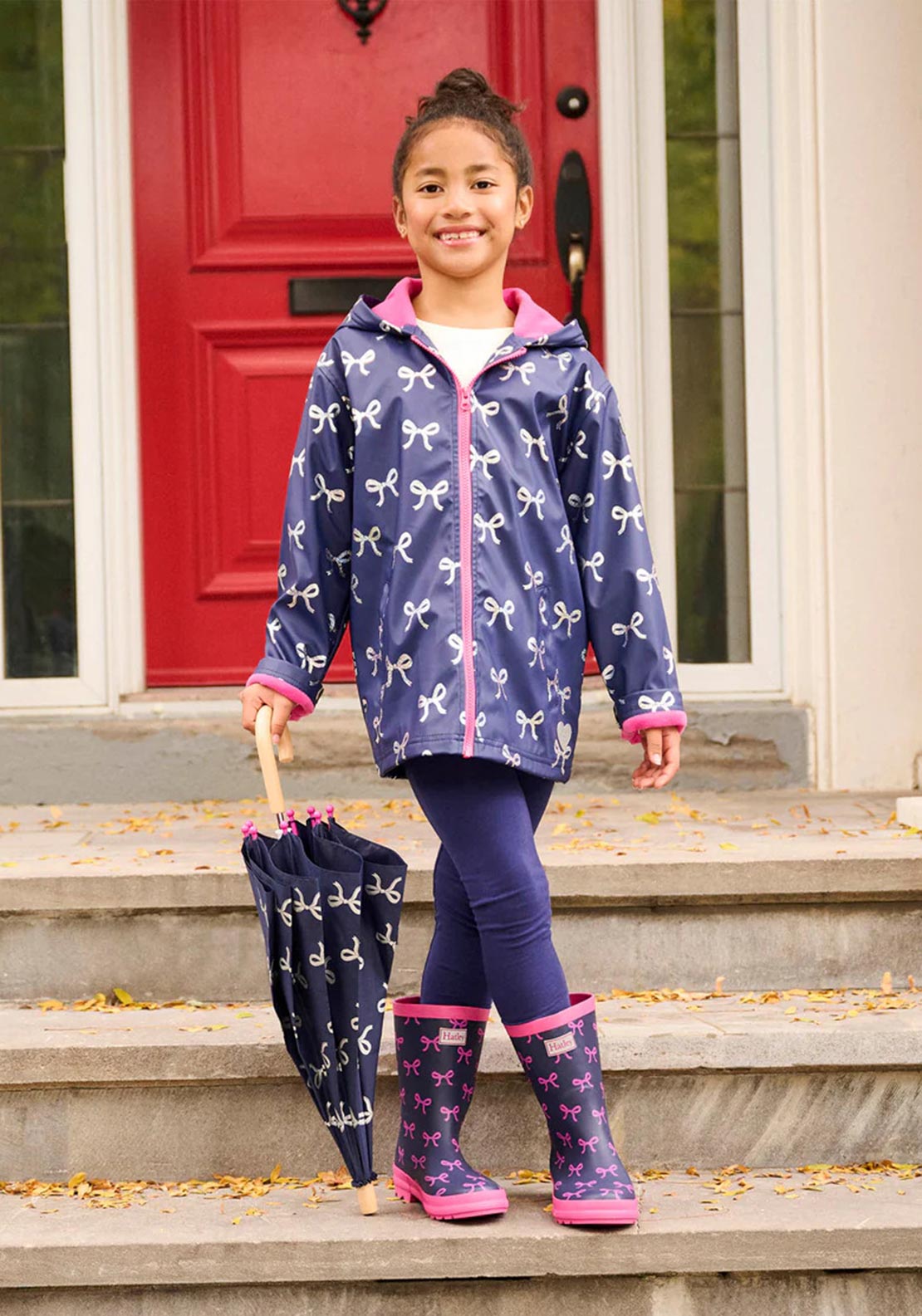 Hatley Mini Girl Foil Bow Hooded Rain Jacket, Navy McElhinneys