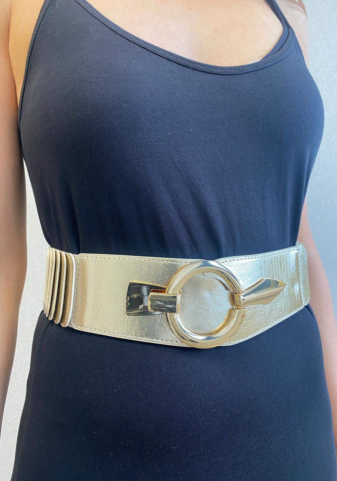 Serafina Collection Hook Ring Stretch Waist Belt, Gold - McElhinneys Serafina Collection Hook Ring Stretch Waist Belt, Gold - McElhinneys