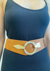 Serafina Collection Hook Ring Stretch Waist Belt, Tan