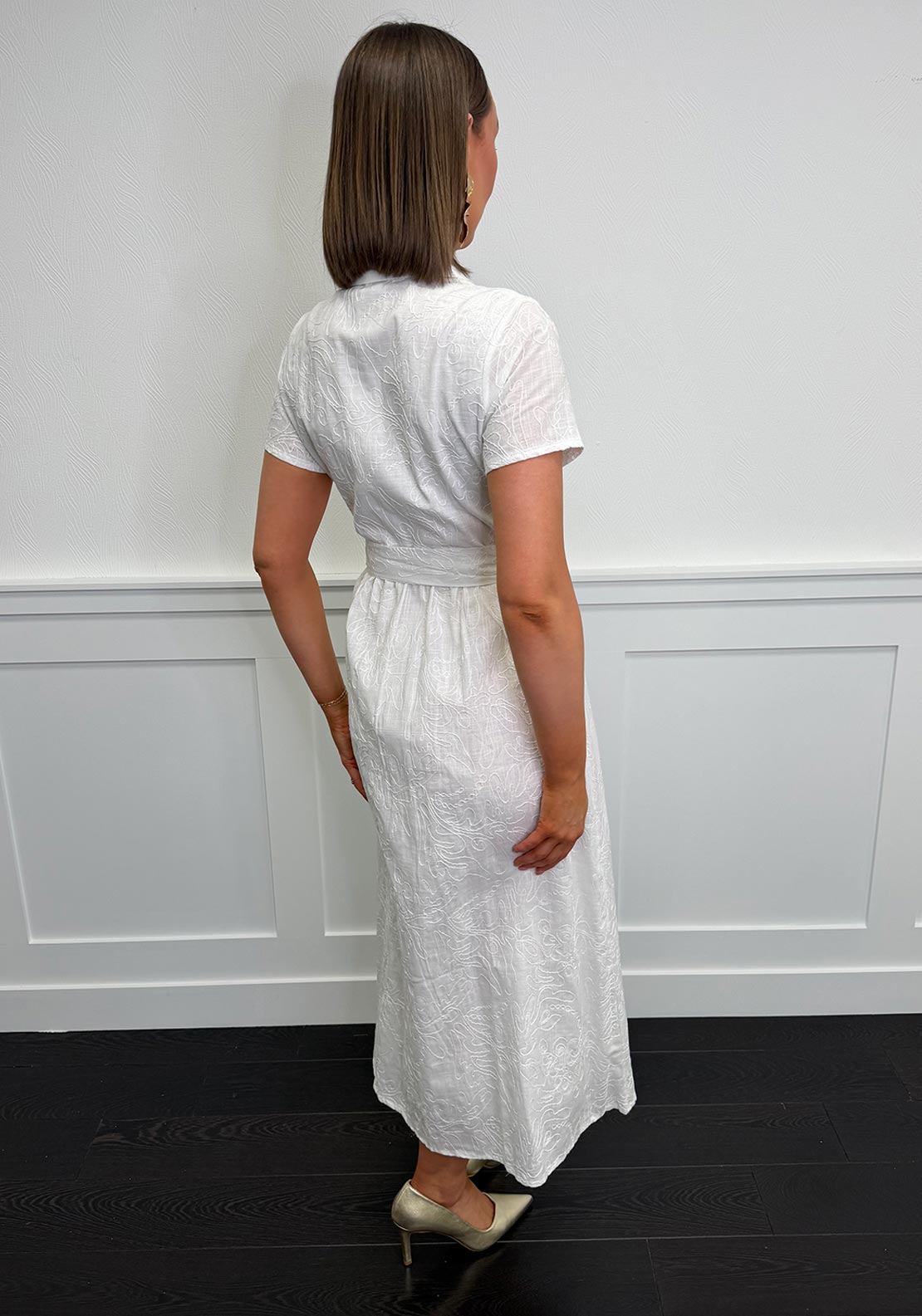 Serafina Cotton Blend Embroidered Midi Dress, White