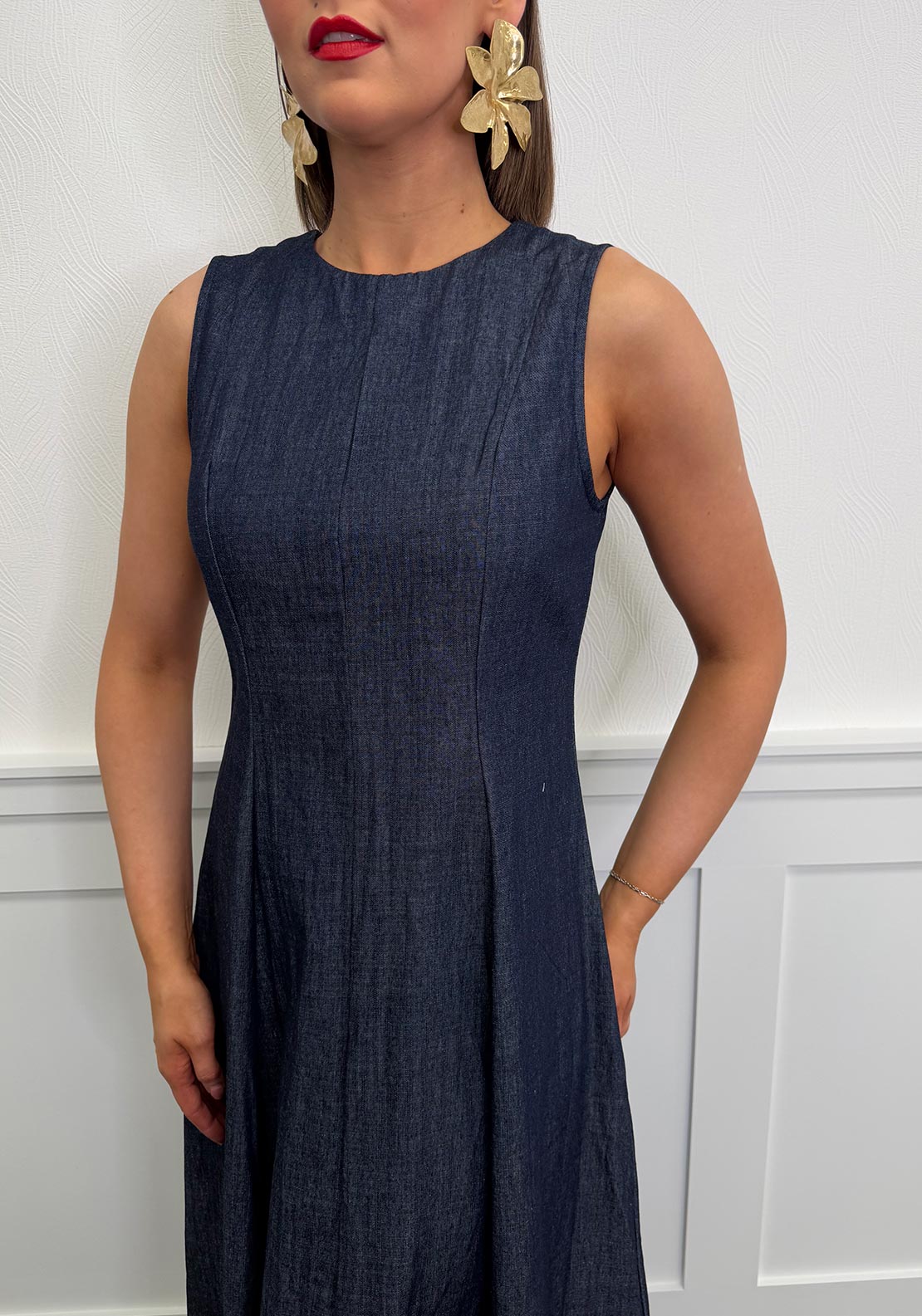 Serafina Collection Denim Sleeveless Maxi Dress, Blue