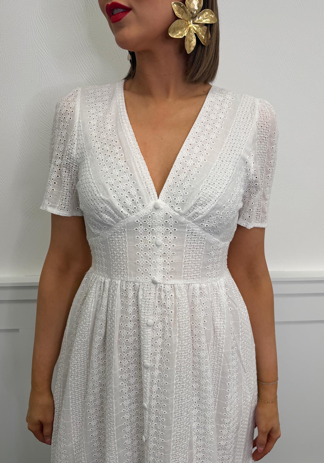 Serafina Broderie Cotton Midi Dress, White