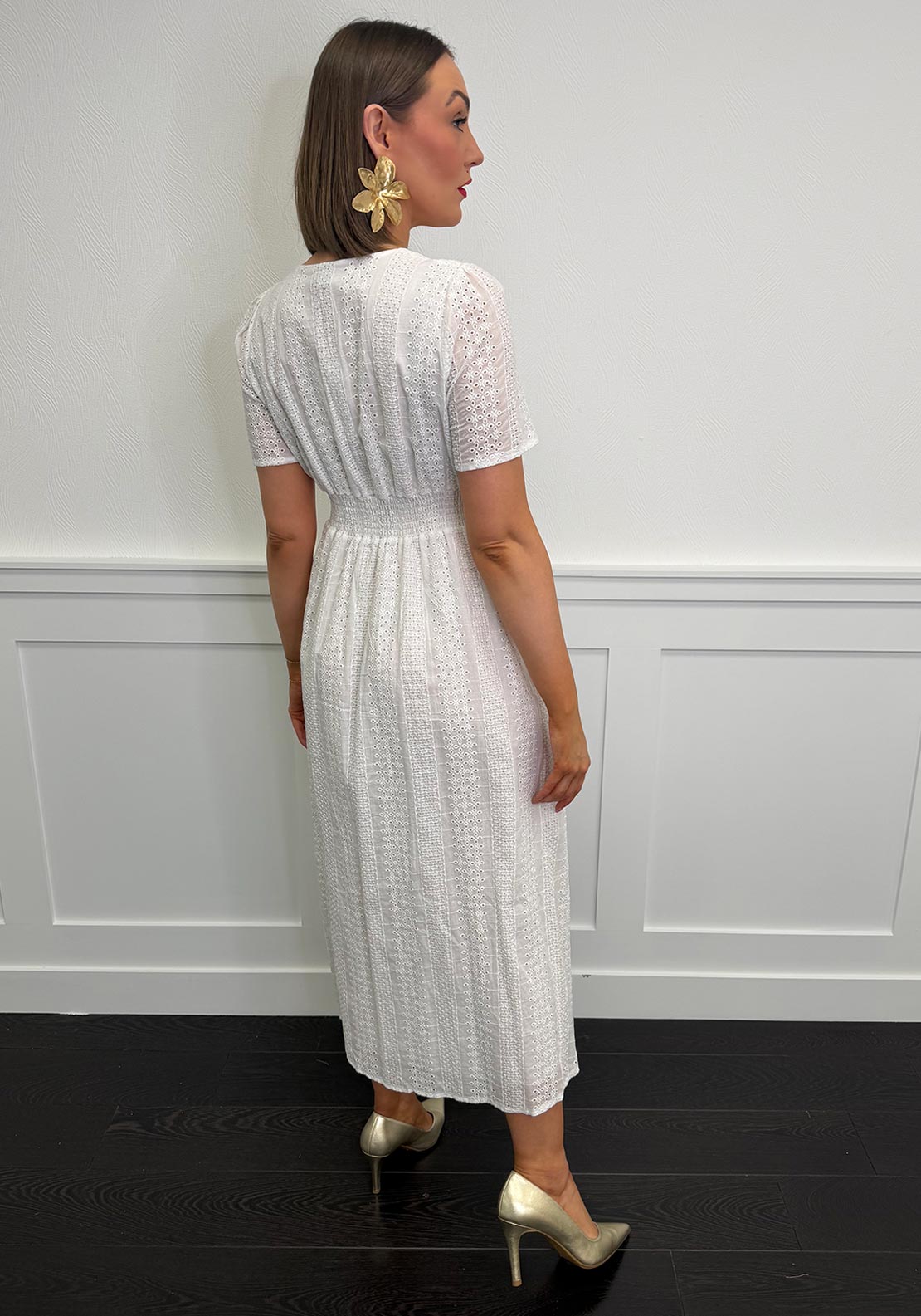 Serafina Broderie Cotton Midi Dress, White