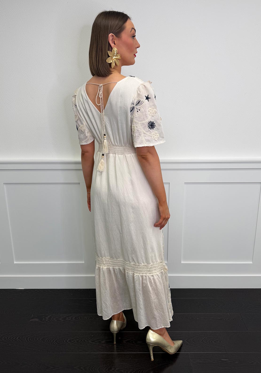 Serafina Collection Embroidered Cotton Maxi Dress, Cream