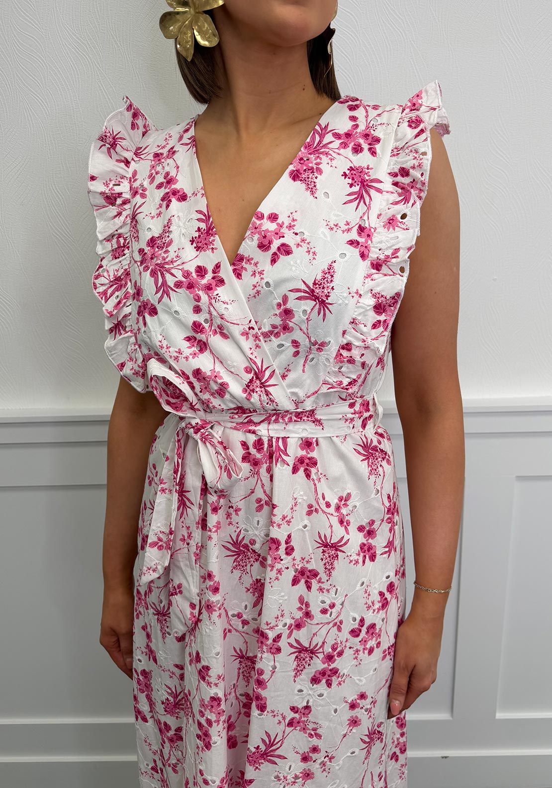 Serafina Collection Broderie Cotton Maxi Dress, Pink & White