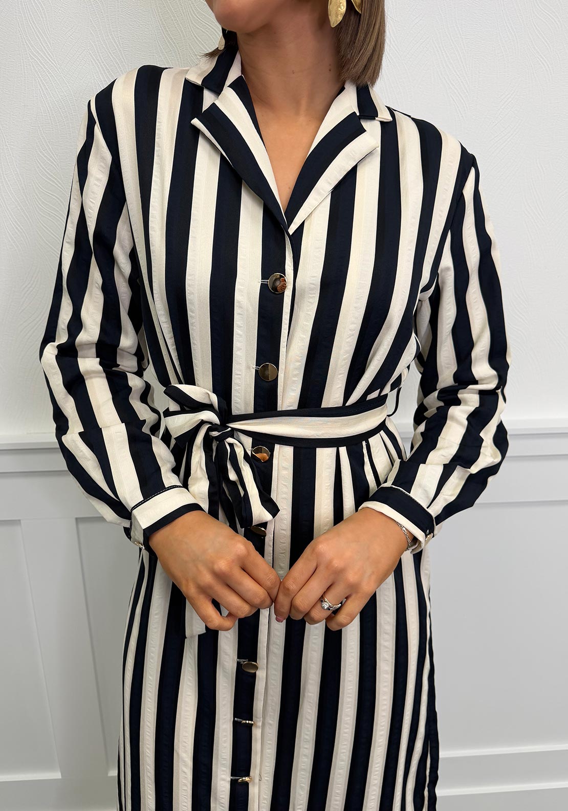 Serafina Collection Striped Long Sleeve Shirt Dress, Navy