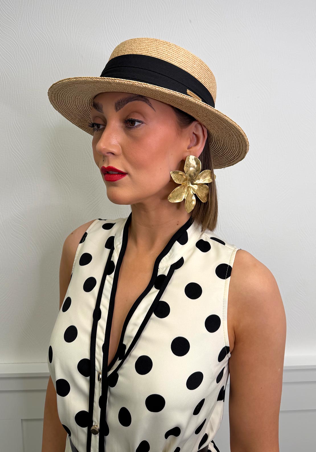 Serafina Woven Black Trim Fedora, Beige