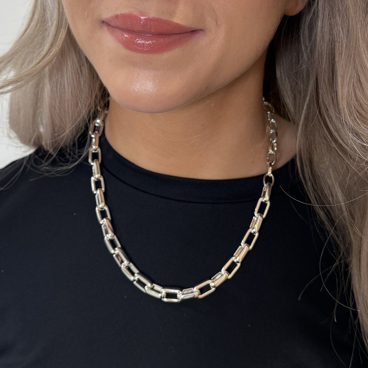 Absolute Squared Link Chain Necklace, Silver