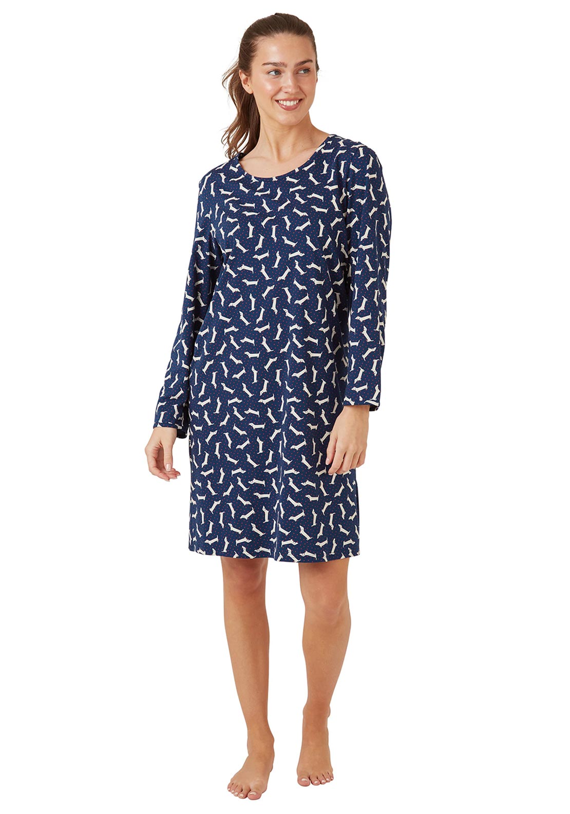 Indigo Sky Dachshund Long Sleeve Nightdress, Navy